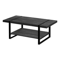 Monarch Specialties 2860 Coffee Table - Black Reclaimed Wood-Look/Black Metal-Thick, wide tabletop and smaller lower shelf in a black reclaimed wood-look finish for a rustic appeal