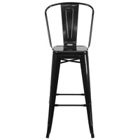 Flash Furniture 30" High Black Metal Indoor-Outdoor Barstool with Back-Bistro Style Barstool