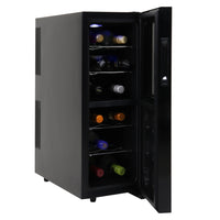 Koolatron 12 Bottle Dual Zone Wine Cooler, 1.2 cu. ft. (33L) Freestanding Wine Fridge - Black-Holds 12 standard Bordeaux bottles, 6 in the upper zone and 6 in the lower