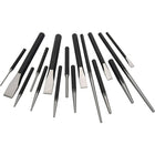Dynamic Tools 16 Piece Punch And Chisel Set-Contains: 5 Cold Chisels: 5/16", 1/2", 5/8", 3/4", 7/8", 3 Centre Punches: 1/8", 5/32", 1/4", 3 Solid Punches: 1/8", 3/16", 1/4", 2 Drift Punches: 3/16", 1/4", 3 Pin Punches: 1/8", 3/16", 1/4"