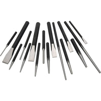 Dynamic Tools 16 Piece Punch And Chisel Set-Contains: 5 Cold Chisels: 5/16", 1/2", 5/8", 3/4", 7/8", 3 Centre Punches: 1/8", 5/32", 1/4", 3 Solid Punches: 1/8", 3/16", 1/4", 2 Drift Punches: 3/16", 1/4", 3 Pin Punches: 1/8", 3/16", 1/4"