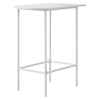 Monarch Specialties 2376 Home Bar - White Top And Metal Spacesaver-Pub table features sturdy white metal legs for a contemporary feel