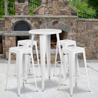 24'' Round White Metal Indoor-Outdoor Bar Table Set with 4 Square Seat Backless Barstools (CH-51080BH-4-30SQST-WH-GG)-24"W x 24"D x 41"H