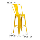 Flash Furniture Commercial Grade 30" High Metal Indoor-Outdoor Barstool with Back - Yellow-Lightweight Design