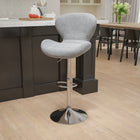 Flash Furniture Contemporary Grey Fabric Adjustable Height Barstool with Curved Back & Chrome Base - Grey Fabric-Height Adjustable Seat with Gas Lift