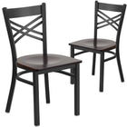Flash Furniture HERCULES Series Black "X" Back Metal Restaurant Chair - Walnut Wood Seat - 2 Pack-Set of 2 Metal Dining Chairs