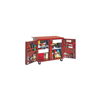 Jobox Rolling Bench 2 Draw, 2 Shelves 43 7/8 x 26 7/8 x 40 1/2 (675996)-Colour: Red