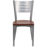 Flash Furniture HERCULES Series Silver Slat Back Metal Restaurant Chair - Cherry Wood Seat-Metal Chair