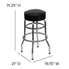 Flash Furniture Double Ring Chrome Barstools with Black Seat - 2 Pack-Swivel Seat
