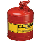 Justrite Type I Safety Cans without Funnel, 2 Gal, 9 1/2" x 13 3/4", Red-Compliant Type I Safety Cans are designed with a single spout for filling and pouring of all types of flammable liquids