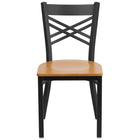 Flash Furniture HERCULES Series Black "X" Back Metal Restaurant Chair - Natural Wood Seat-Metal Chair