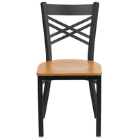 Flash Furniture HERCULES Series Black "X" Back Metal Restaurant Chair - Natural Wood Seat-Metal Chair