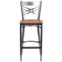 Flash Furniture HERCULES Series Clear Coated "X" Back Metal Restaurant Barstool - Natural Wood Seat-Metal Barstool