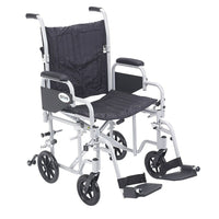 Drive Medical Poly Fly Transport Chair with Swing away Footrest, 20" Seat Size-Silver, Aluminum