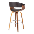 Armen Living Julyssa 26" Mid-Century Swivel Counter-Height Bar Stool - Brown-Faux Leather Upholstery