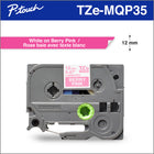 Brother Genuine TZEMQP35 White Print on Berry Pink Tape for P-touch Label Makers, 12 mm wide x 4 m long-Perfect for adding your own personal, decorative touch to gift-wrapping, party favours, home décor, scrapbooking, craft projects and more