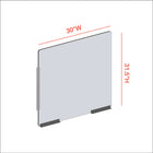Mark Maker Modular Sneeze Guard Side - 30" W x 31.5" H panel 1/4" Clear Acrylic -2 8" aluminum bottom rails - 18" living hinge-Made from 1/4” clear acrylic.