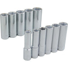 Gray Tools 11 Piece 3/8" Drive 6 Point Metric, Deep Chrome Socket Set, 9mm-19mm-Contains Sizes: 9, 10, 11, 12, 13, 14, 15, 16, 17, 18, 19mm.