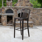 Flash Furniture 30" High Black-Antique Gold Metal Indoor-Outdoor Barstool with Vertical Slat Back-Adjustable Floor Glides