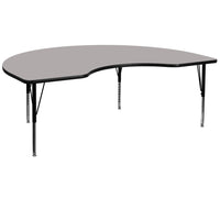 Flash Furniture 48"W x 96"L Kidney Grey HP Laminate Activity Table - Height Adjustable Short Legs-Collaborative Kidney Activity Table