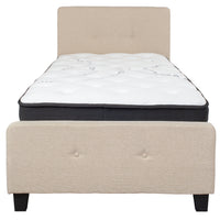 Flash Furniture Tribeca Twin Size Tufted Upholstered Platform Bed in Beige Fabric with Pocket Spring Mattress-Twin Platform Bed and Mattress Set