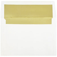 JAM Paper A8 Foil Lined Envelopes, 5.5 x 8.125, White with Gold Lining, 250 Pack (3243664H)-White with gold foil lined envelope