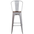 Flash Furniture 30" High Silver Metal Barstool with Back & Wood Seat-Seat Size: 12"W x 12"D