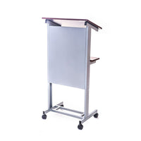 Luxor (LX-ADJ-DW) Rolling Adjustable Height Podium, 40lbs, Dark Walnut with Grey-Mobile presentation station