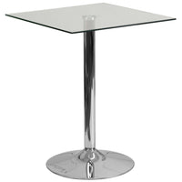 Flash Furniture 23.75" Square Glass Table with 30"H Chrome Base-Clear Tempered Glass Surface