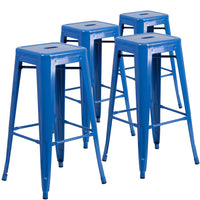 Flash Furniture Commercial Grade 30" High Backless Metal Indoor-Outdoor Barstool with Square Seat - Blue-Set of 4 Stackable Industrial Style Modern Stools