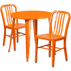 Flash Furniture Commercial Grade 30" Round Orange Metal Indoor-Outdoor Table Set with 2 Vertical Slat Back Chairs-Table and Chair Set