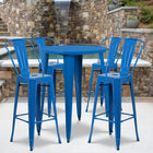 30'' Round Blue Metal Indoor-Outdoor Bar Table Set with 4 Cafe Barstools [CH-51090BH-4-30CAFE-BL-GG]-30"W x 30"D x 41"H
