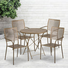 30'' Round Gold Indoor-Outdoor Steel Folding Patio Table Set with 4 Square Back Chairs [CO-30RDF-02CHR4-GD-GG]-Set Includes Folding Table and 4 Chairs