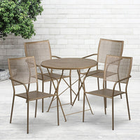 30'' Round Gold Indoor-Outdoor Steel Folding Patio Table Set with 4 Square Back Chairs [CO-30RDF-02CHR4-GD-GG]-Set Includes Folding Table and 4 Chairs