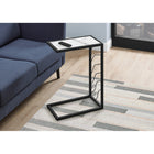Monarch Specialties 3300 Accent Table - 25"H/White Marble-Look/Black Metal-Product dimensions: 25.25"H x 10.25"L x 18.25"W
