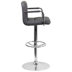 Flash Furniture Contemporary Grey Quilted Vinyl Adjustable Height Barstool with Arms & Chrome Base-Grey Vinyl Upholstery
