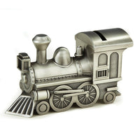 Elegance Pewter Plated Train Bank-Features antique style pewter finish