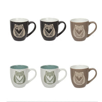 CTG Brands Owl Bullet Mug Set, 14 Pack oz, Brown, Beige, 6 Pack-Packaging: includes 6 mugs in total, featuring 3 different colors
