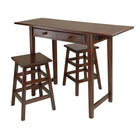 Winsome Mercer Double Drop Leaf Dining Table with 2 Stools, Cappuccino-Features a double drop leaf extension for extra surface