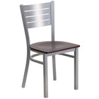 Flash Furniture HERCULES Series Silver Slat Back Metal Restaurant Chair - Mahogany Wood Seat-500 lb. Weight Capacity