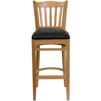 Flash Furniture HERCULES Vertical Slat Back Walnut Wood Restaurant Barstool - Black Vinyl Seat - 2 Pack-Set of 2 Wood Dining Bar Stools