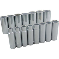 Gray Tools 15 Piece 1/2" Drive 12 Point SAE, Deep Chrome Socket Set, 3/8"-1-1/4"-Contains Sizes: 3/8", 7/16", 1/2", 9/16", 5/8", 11/16", 3/4", 13/16", 7/8", 15/16", 1", 1 1/16", 1 1/8", 1 3/16", 1 1/4".