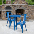 24'' Round Blue Metal Indoor-Outdoor Table Set with 2 Cafe Chairs [CH-51080TH-2-18CAFE-BL-GG]-24"W x 24"D x 29"H