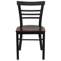 Flash Furniture HERCULES Series Black Three-Slat Ladder Back Metal Restaurant Chair - Mahogany Wood Seat-Metal Chair
