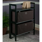 Winsome Wood Torino 3-Piece Set Folding Bookcase with Fabric Basket, Black/Brown (20382)-Includes 3 Shelves