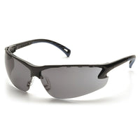 Pyramex Venture 3 Safety Eyewear Glasses, Grey Lens, Black Frame, 12 Pack-Scratch resistant polycarbonate lens with black temple tips