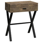 Monarch Specialties 3450 Accent Table - 24"H/Brown Reclaimed Wood/Black Metal-This brown side table is finished in a reclaimed wood look with a luxurious black metal base