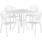 28'' Square White Indoor-Outdoor Steel Patio Table Set with 4 Round Back Chairs [CO-28SQ-03CHR4-WH-GG]-White Powder Coat Finish