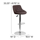 Flash Furniture Contemporary Brown Vinyl Bucket Seat Adjustable Height Barstool with Diamond Pattern Back & Chrome Base - 2 Pack-Footrest