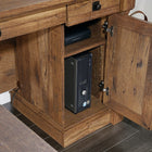Sauder 69"W Palladia L-Desk - Vintage Oak-  Desk top has grommet holes for electrical cord access